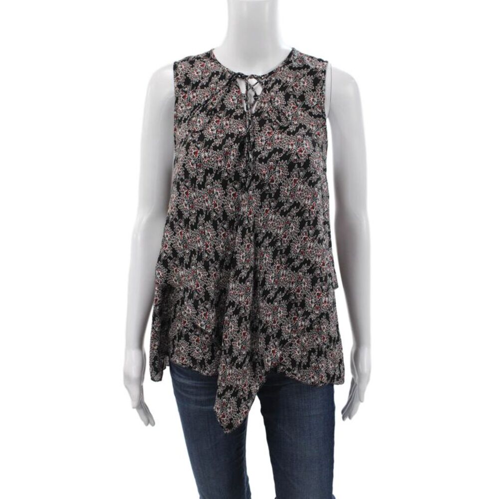 Derek Lam 10 Crosby Womens Silk Paisley Tunic Blouse Sleeveless Black Size 6